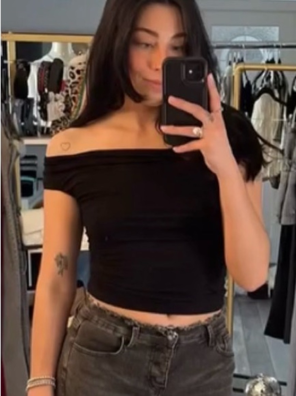 The Workshop Black Off-Shoulder Tee